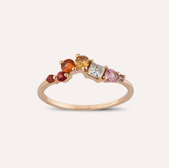 0.56 CT Multicolor Sapphire and Diamond Rose Gold Ring - 1