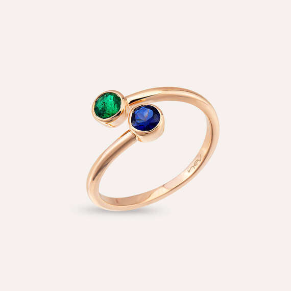 0.56 CT Sapphire and Emerald Rose Gold Ring - 1