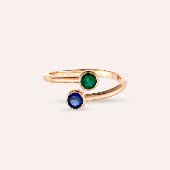 0.56 CT Sapphire and Emerald Rose Gold Ring - 4