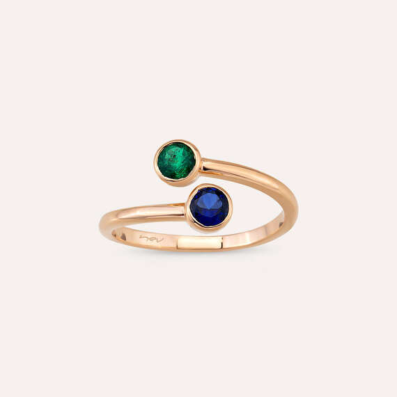 0.56 CT Sapphire and Emerald Rose Gold Ring - 3