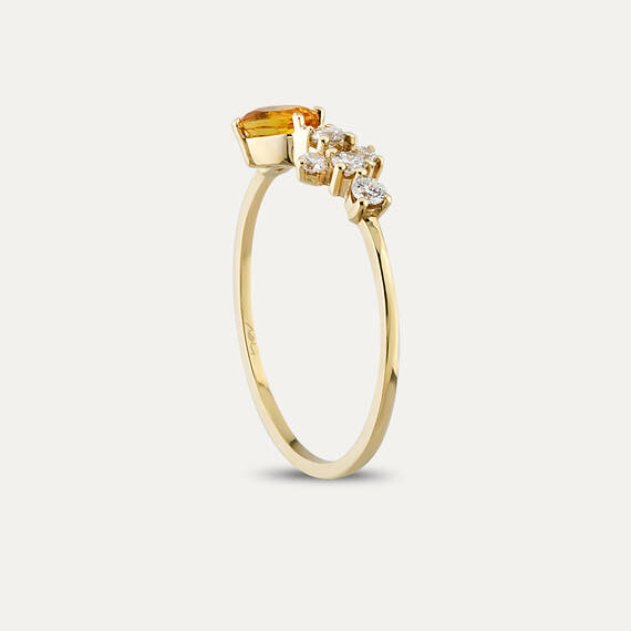 0.57 CT Golden Yellow Sapphire and Diamond Yellow Gold Ring - 4