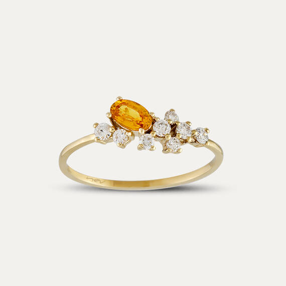 0.57 CT Golden Yellow Sapphire and Diamond Yellow Gold Ring - 1