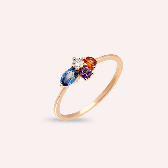 0.57 CT Multicolor Sapphire and Diamond Rose Gold Ring - 3
