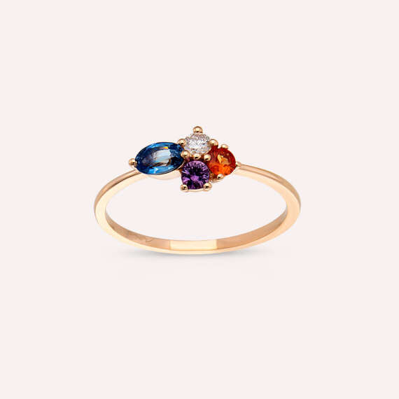 0.57 CT Multicolor Sapphire and Diamond Rose Gold Ring - 1