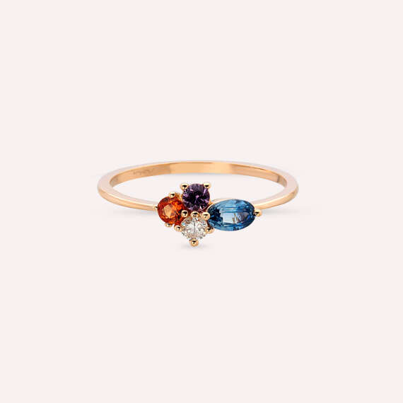 0.57 CT Multicolor Sapphire and Diamond Rose Gold Ring - 4
