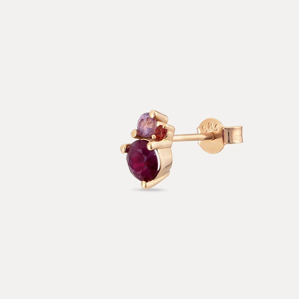 0.57 CT Ruby and Multicolor Sapphire Rose Gold Single Earring - 1