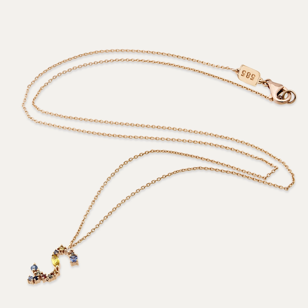 0.58 CT Brown Diamond and Multicolor Sapphire Ş Letter Pendant - 4