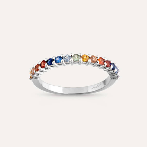 0.56 CT Multicolor Safir Taşlı Yarımtur Beyaz Altın Yüzük - 3