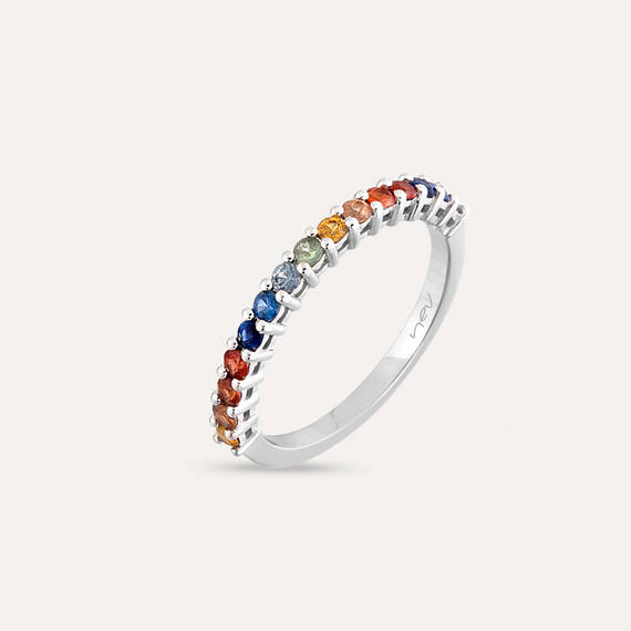 0.56 CT Multicolor Sapphire White Gold Half Eternity Ring - 1