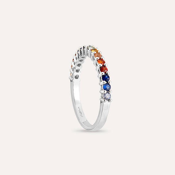 0.56 CT Multicolor Sapphire White Gold Half Eternity Ring - 6