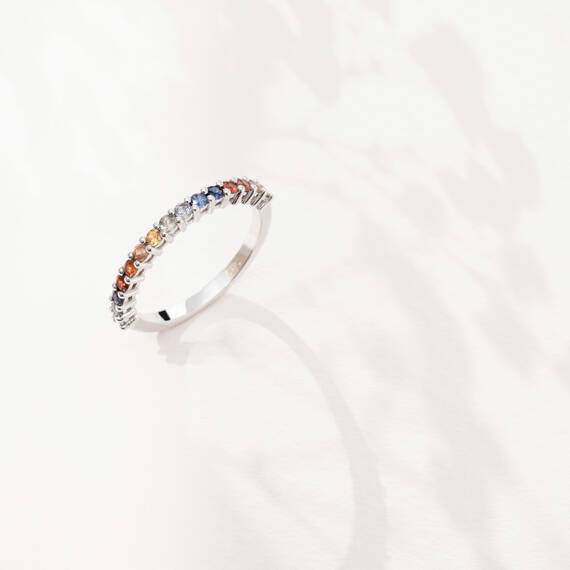 0.56 CT Multicolor Sapphire White Gold Half Eternity Ring - 5