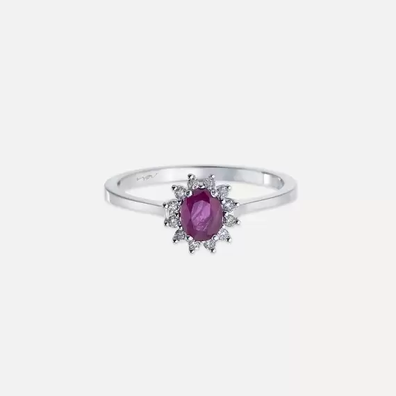 0.58 CT Ruby and Diamond White Gold Anturage Ring - 3