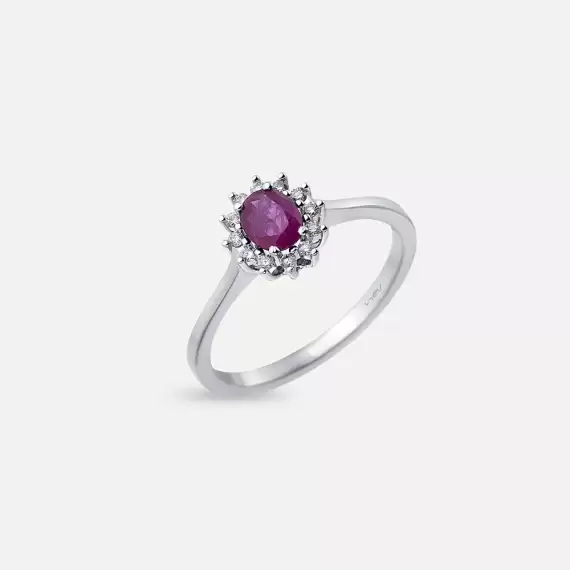 0.58 CT Ruby and Diamond White Gold Anturage Ring - 2