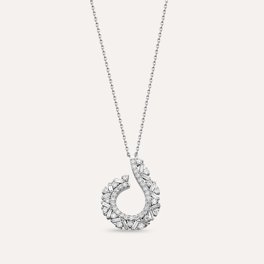 0.53 CT Baguette Cut Diamond White Gold Necklace - 1
