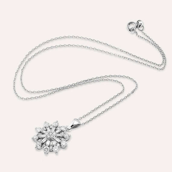 0.60 CT Baguette Cut Diamond White Gold Necklace - 4