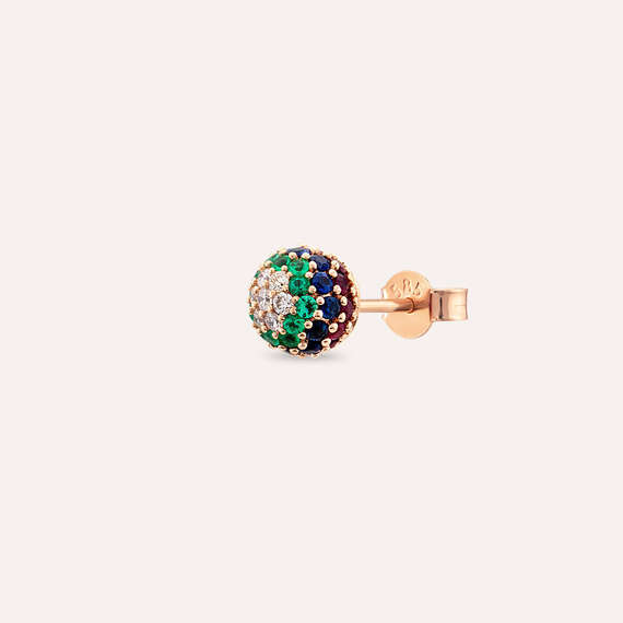 0.60 CT Colorful Stones Rose Gold Sphere Single Earring - 1