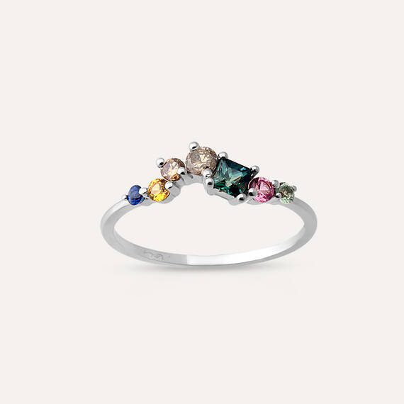 0.62 CT Multicolor Safir ve Brown Pırlanta Taşlı Beyaz Altın Yüzük - 4