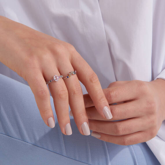 0.62 CT Multicolor Safir ve Brown Pırlanta Taşlı Beyaz Altın Yüzük - 6