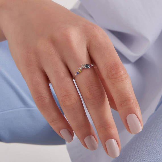 0.62 CT Multicolor Safir ve Brown Pırlanta Taşlı Beyaz Altın Yüzük - 3