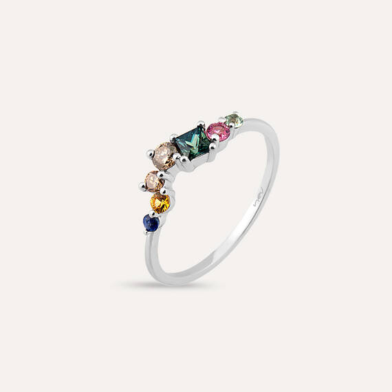 0.62 CT Multicolor Sapphire and Brown Diamond White Gold Ring - 1