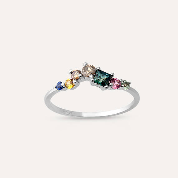 0.62 CT Multicolor Sapphire and Brown Diamond White Gold Ring - 3