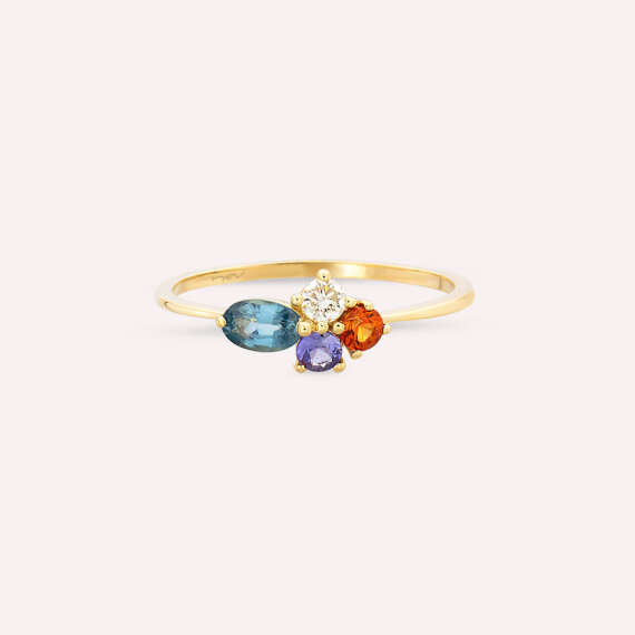0.62 CT Multicolor Sapphire and Diamond Yellow Gold Ring - 3