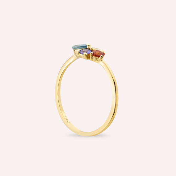 0.62 CT Multicolor Sapphire and Diamond Yellow Gold Ring - 4