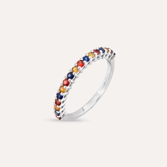 0.62 CT Multicolor Sapphire White Gold Half Eternity Ring - 1