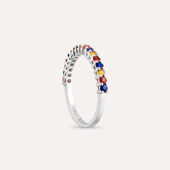 0.62 CT Multicolor Sapphire White Gold Half Eternity Ring - 5