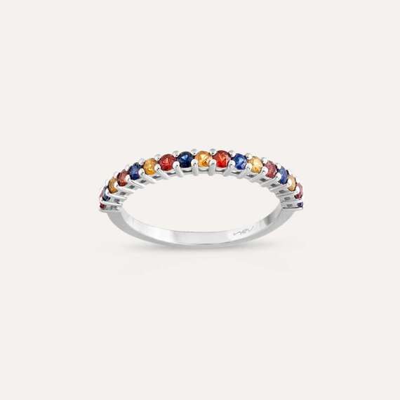 0.62 CT Multicolor Sapphire White Gold Half Eternity Ring - 3