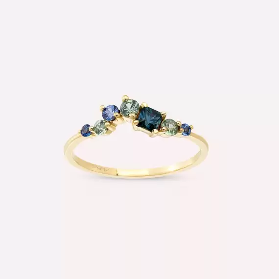0.62 CT Multicolor Sapphire Yellow Gold Ring - 1