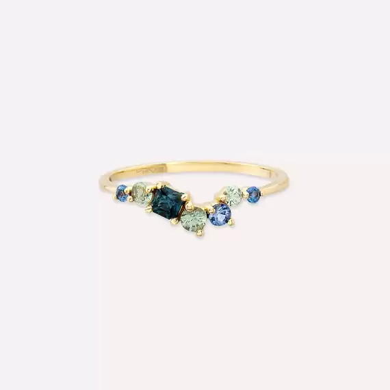 0.62 CT Multicolor Sapphire Yellow Gold Ring - 5
