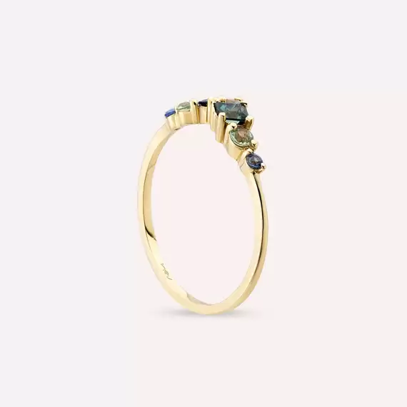 0.62 CT Multicolor Sapphire Yellow Gold Ring - 6