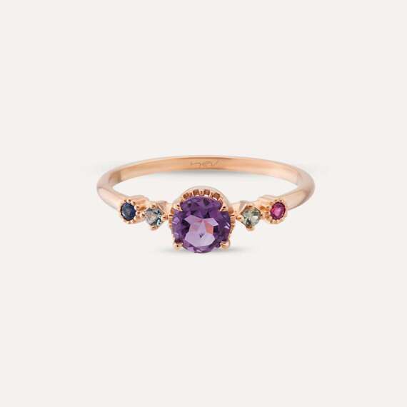 0.63 CT Ametist, Aquamarin, Safir ve Yakut Taşlı Yüzük - 6