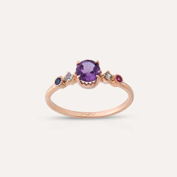 0.63 CT Ametist, Aquamarin, Safir ve Yakut Taşlı Yüzük - 3