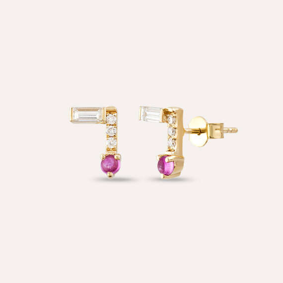 0.63 CT Bageuette Cut Diamond and Pink Sapphire Earring - 1