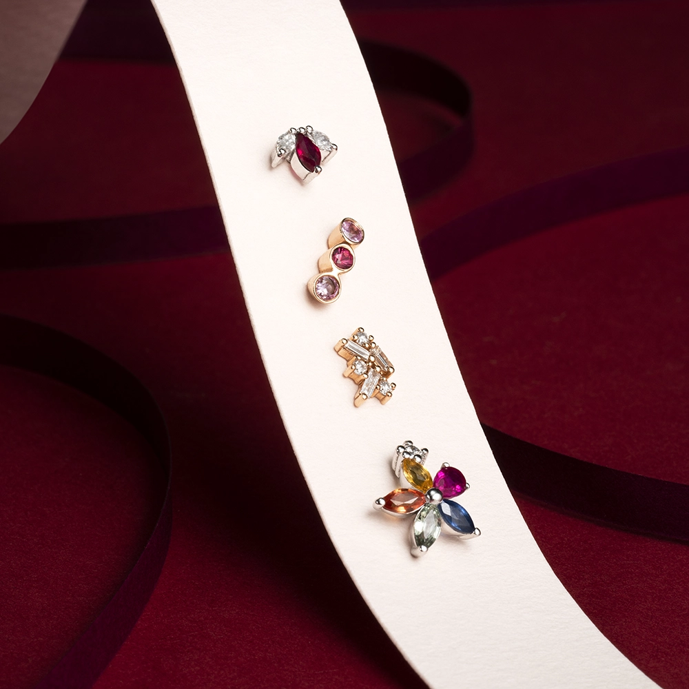 0.63 CT Diamond, Ruby and Multicolor Sapphire Mini Single Earring - 2