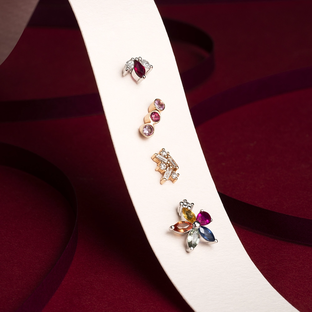0.63 CT Diamond, Ruby and Multicolor Sapphire Mini Single Earring - 4