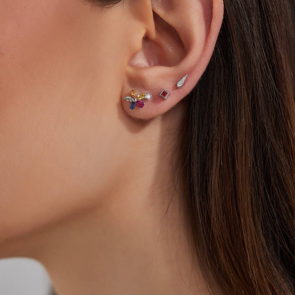0.63 CT Diamond, Ruby and Multicolor Sapphire Mini Single Earring