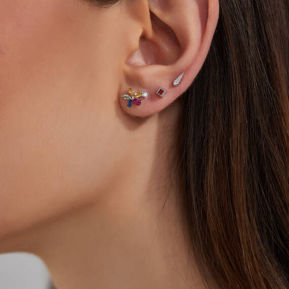0.63 CT Diamond, Ruby and Multicolor Sapphire Mini Single Earring - 3