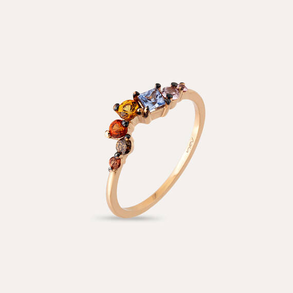 0.63 CT Multicolor Sapphire and Brown Diamond Rose Gold Ring - 1