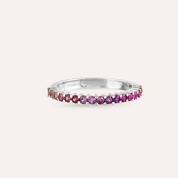 0.63 CT Multicolor Sapphire White Gold Half Eternity Ring - 4