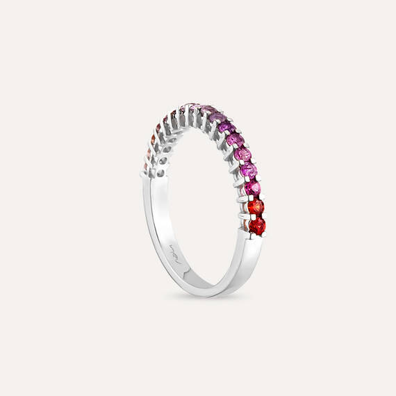 0.63 CT Multicolor Sapphire White Gold Half Eternity Ring - 3