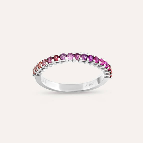 0.63 CT Multicolor Sapphire White Gold Half Eternity Ring - 2