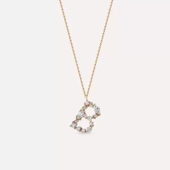 0.64 CT Marquise and Oval Cut Diamond Rose Gold B Letter Necklace - 1