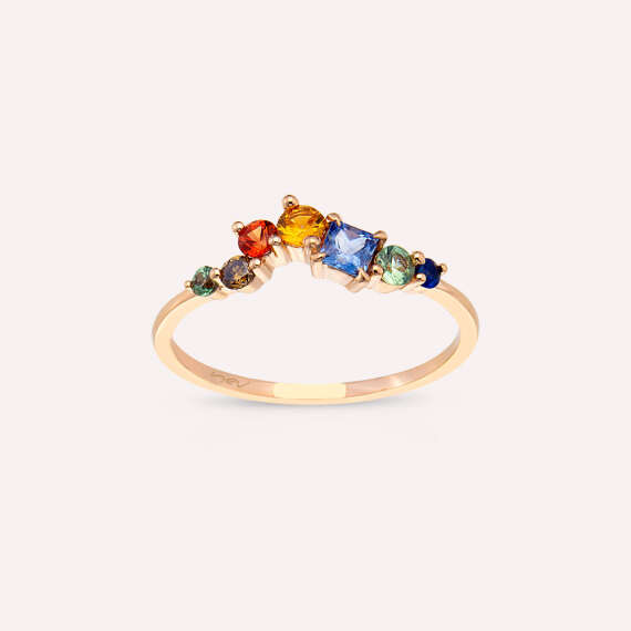0.64 CT Multicolor Sapphire and Brown Diamond Rose Gold Ring - 1