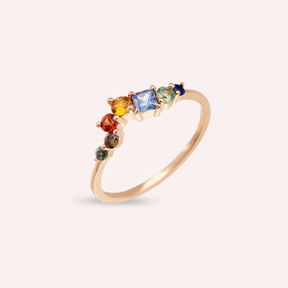 0.64 CT Multicolor Sapphire and Brown Diamond Rose Gold Ring - 3