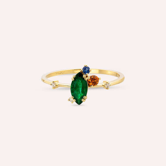 0.64 CT Multicolor Sapphire and Emerald Yellow Gold Ring - 4