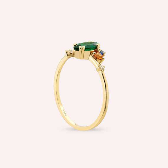 0.64 CT Multicolor Sapphire and Emerald Yellow Gold Ring - 5