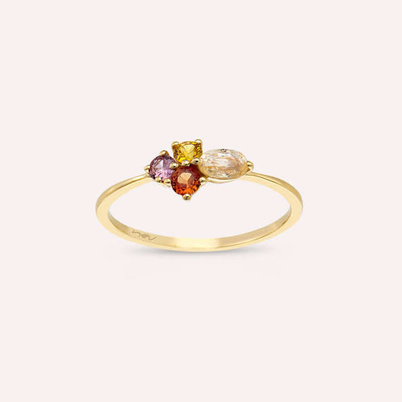 0.64 CT Multicolor Sapphire Yellow Gold Ring - 3